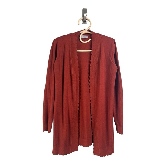 Evolution by Cyrus Davison Scallop Edge Cardigan in Colorado Orange Red NWOT‎ - Picture 2 of 15